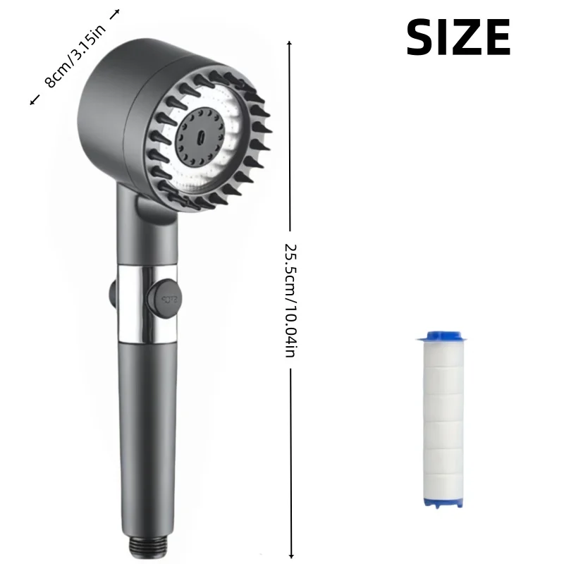 Gray Medium High Pressure Shower Set W/20/15/10PCS Filters, Built-in Filter, 3 Modes, One Key Stop, Hard Water Filter, Shower On