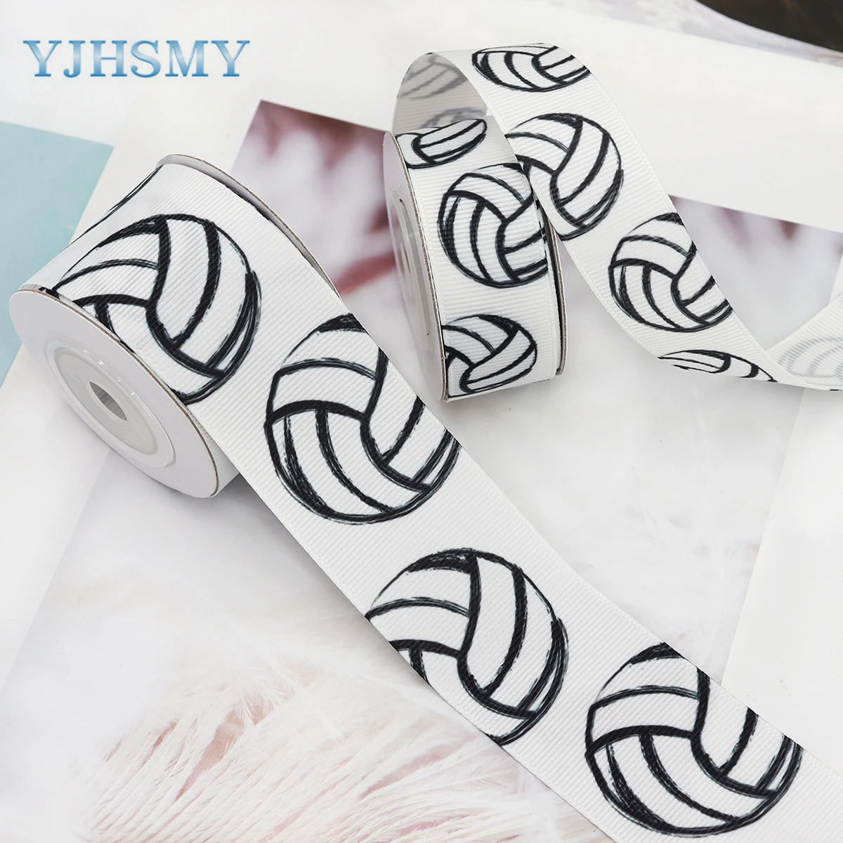 Black and White Satin Ribbon Print Volleyball Ribbon Printed Ribbon for DIY Crafts Gift Wrapping Wedding Party Decoration