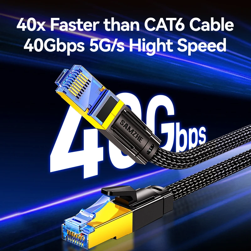 SAMZHE Gaming/4K High-Speed Cat8 40Gbps 2000MHz Bandwidth 30AWG Braided Network Cable Gold Plated Shielded for Router/PC/Laptop