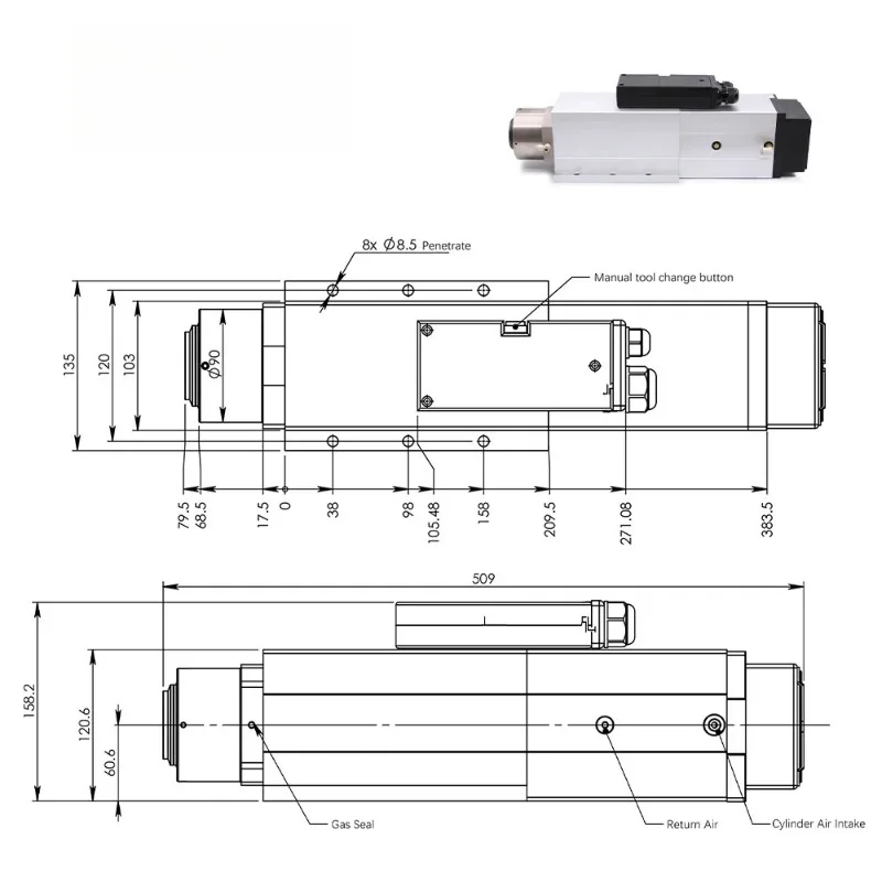 G-Penny 4.5kw ATC Spindle ISO30 Automatic Tool Change Spindle 220v / 380v Air Cooled Spindle Motor