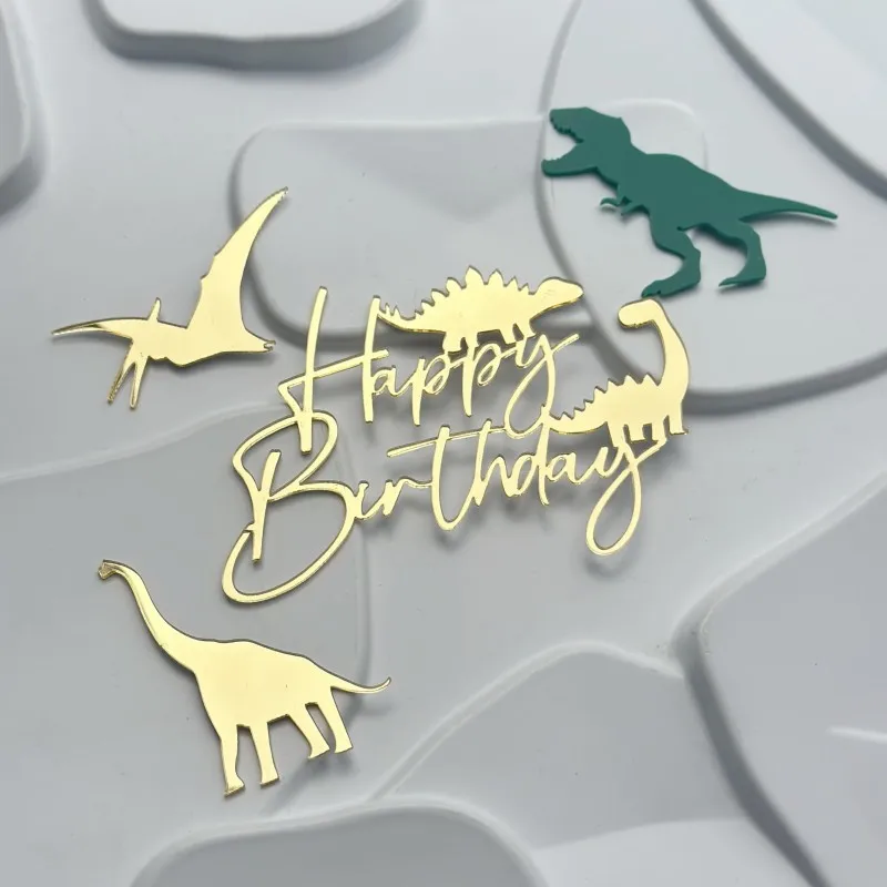 1 مجموعة الكرتون كعكة عيد ميلاد سعيد القبعات العالية الذهب ديناصور الاكريليك الاطفال حفلة عيد ميلاد كعكة توبر الحلوى الديكور استحمام الطفل #3