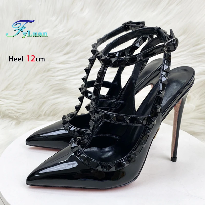 2025 جديد حجم كبير النساء وأشار صنادل عالية الكعب الأسود برشام خنجر 8 سنتيمتر 10 سنتيمتر 12 سنتيمتر الصيف النمط الروماني Slingback أحذية السيدات #3