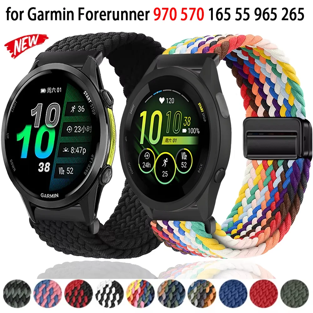 【セール中】20mm 22mm ナイロン製マグネット式ストラップ Garmin Forerunner 970 570 165 55 965 265/Venu 3 スポーツブレスレットバンド Garmin Active 6 5 用