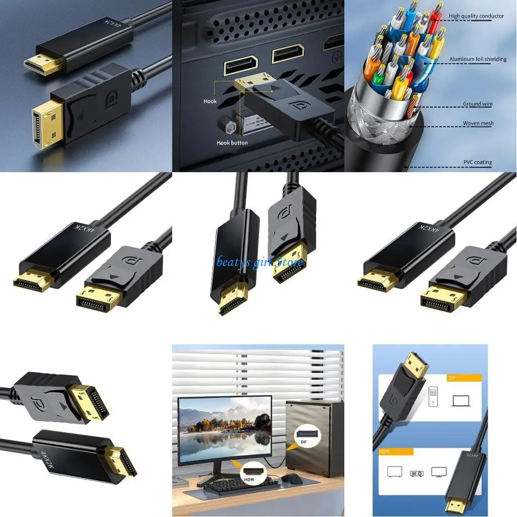 C7AB DisplayPort Connector إلى محول محول HDMICIPATIBLE سلك 4K/1080P