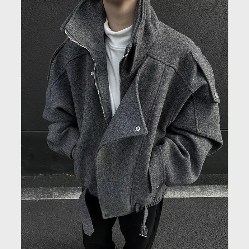 

Осень-зима, мужское шерстяное пальто большого размера с откидным воротником, модное молодежное пальто-стойка из полиэстера F...