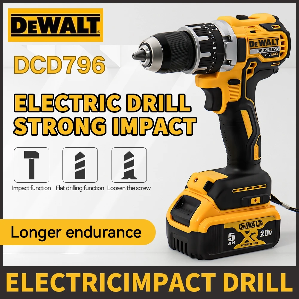 

DEWALT DCD796 Screwdriver Cordless Percussion Drill 20V Electric Variable Speed Brushless Motor Impact Power Tools Power Drill