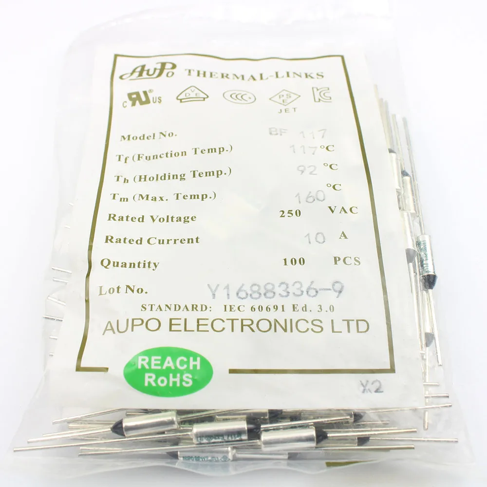10 قطعة الصمامات الحرارية BF117 BF117X BF 117C 117 درجة مئوية 10A 16A 250V قطع TF بيليه TCO وصلات درجة حرارة الرصاص المحوري AUPO #3