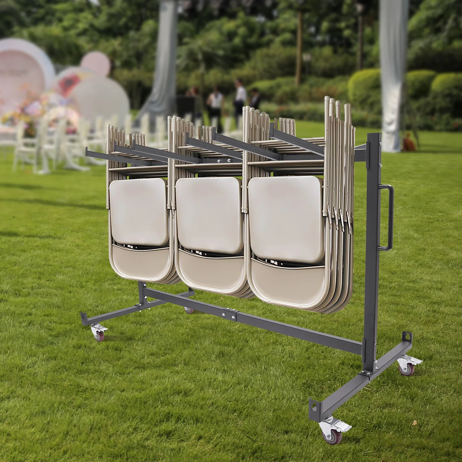 عربة كرسي قابلة للطي شديدة التحمل |   يحمل 42 كرسيًا |   عربة أدوات مقاس 34 × 71 × 45 بوصة مع 4 عجلات