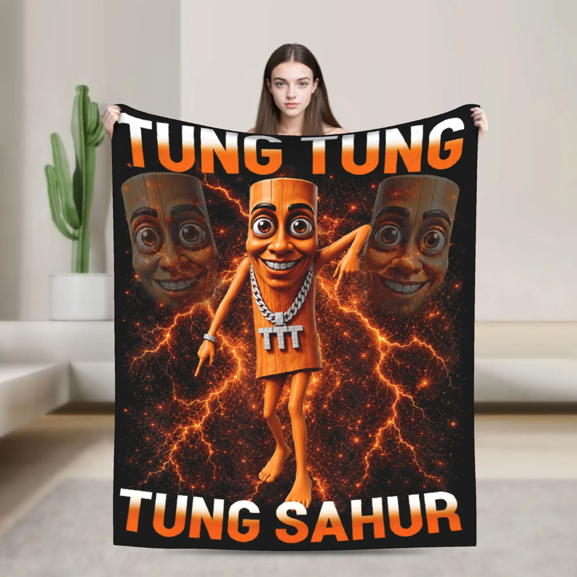 Tung Tung Tung Sahur is Calling Funny Viral Dance Meme Blanket Soft  Throw Blanket Autumn Adults Living Room Camping Bedspread