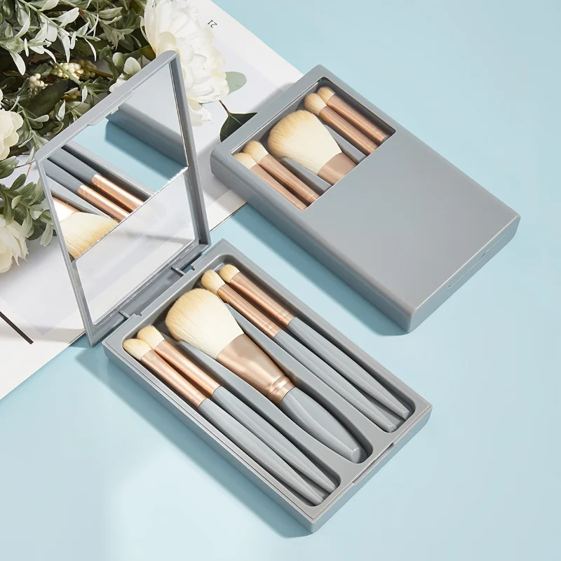 브Mini pinceaux de maquillage ensemble miroir doux moelleux pour cosmétiques fond de teint poudre brosse douce en boîte Mini maquillage Portable nkeсakatка