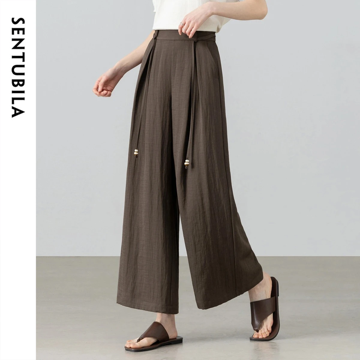 

SENTUBILA Women's Coffee Casual Wide Leg Pant 2026 Summer Minimalist Commuter Pleated Slimming Trousers Chic Elegant 162KD6228