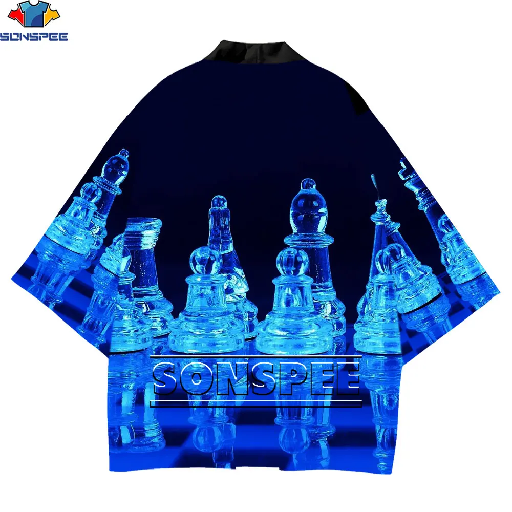 

LIASOSO Newest 3D Print Graphics Chess Chessboard Gaming Black and White Kimono Harajuku Collarless Men's Oversized Costume Top