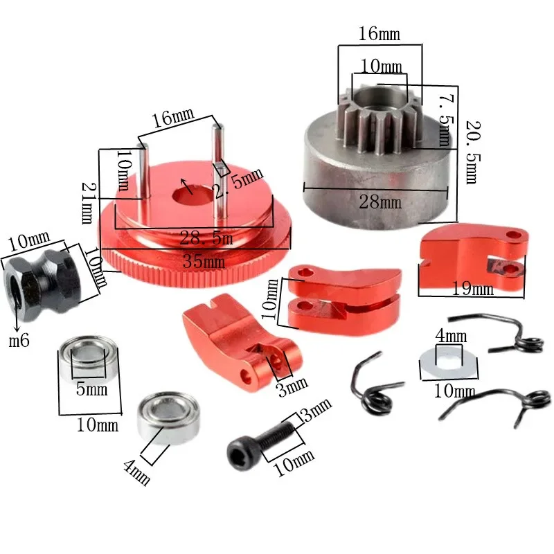 1/8 HSP Nitro RC Upgrade Parts - Alloy Bell Gear Flywheel + 14T Clutch Shoe + Spring + Bearing Set 83013 for 81020 RC Model Car