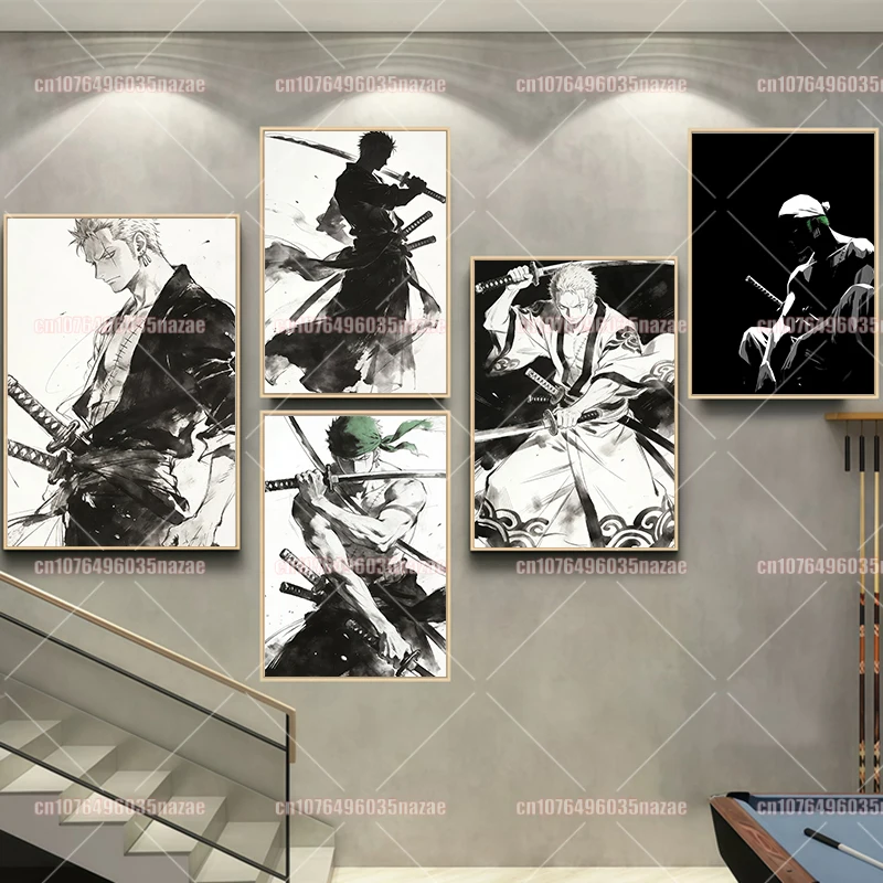 

Anime One Piece Zoro Canvas Gaming Room Headboard Mural Bedroom Living Room HD Fashion Dark Silhouette Wind Art HD Wall Mural