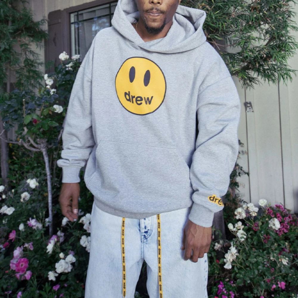 

Drew House Smiley Face Hoodie Brushed Fleece Lining Thickened Fabric Relaxed Fit Hip-Hop Style Hooded Sweatshirt For Men Women