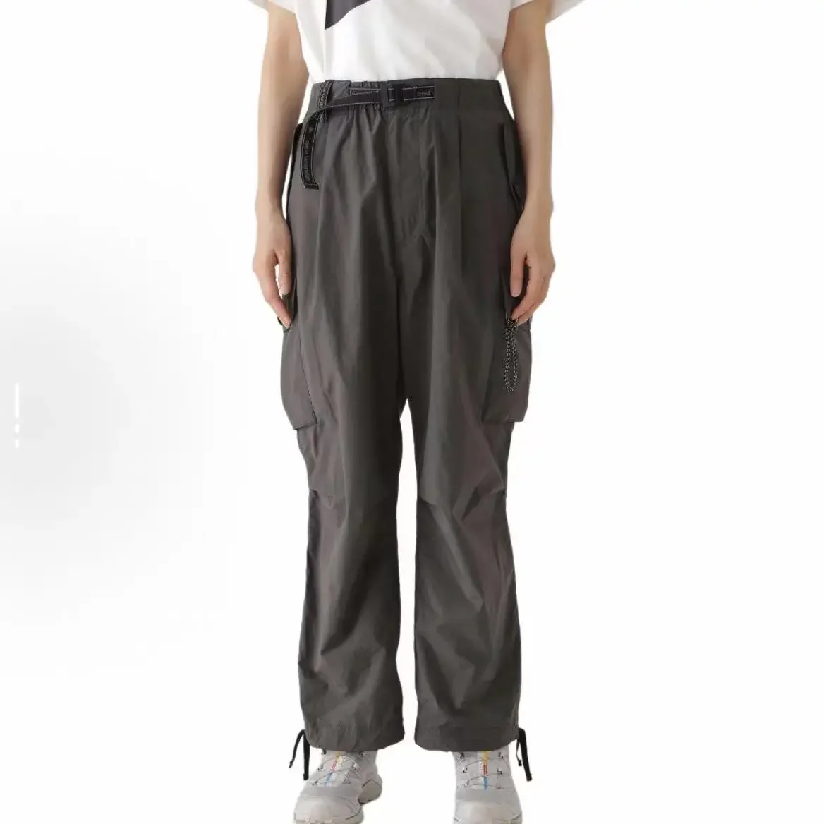 Men Women High Vis Reflective Triangle Multi-Pocket Baggy Wide Leg Trousers Casual Cargo Baggy Trousers Urban Outdoor