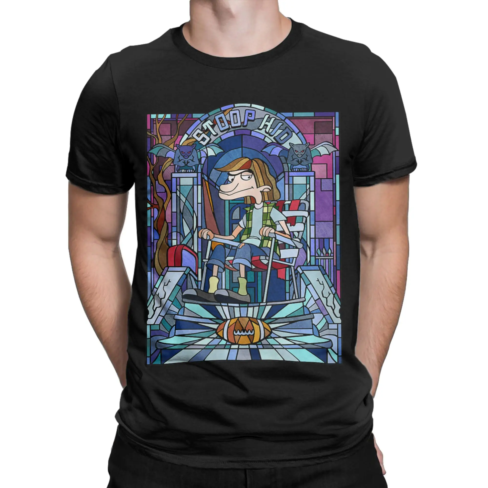 Hey Arnold Stoop Kid Stoop Kid - Camiseta de algodón 100% con estampado clásico y divertido de vitral, para hombre