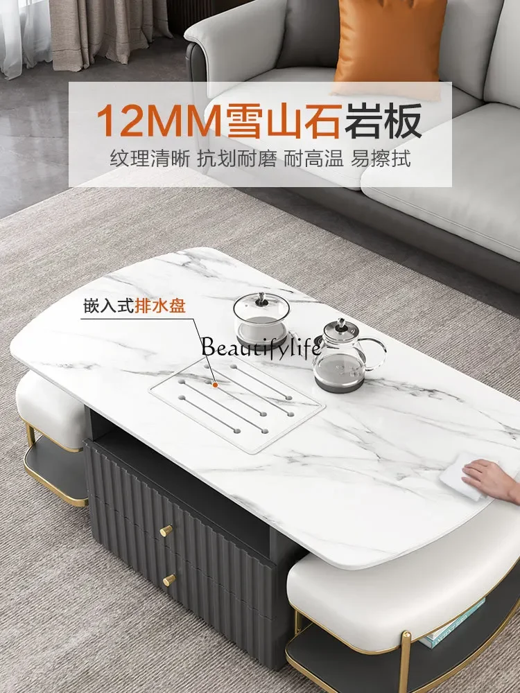 Multifunctional rock slab coffee table Small apartment intelligent simple storage tea table