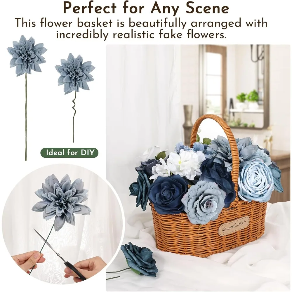 مجموعة صناديق كومبو من الزهور الاصطناعية باقة زهور زرقاء مغبرة لترتيبات قطع مركزية لحفلات الزفاف وحفلات الزفاف