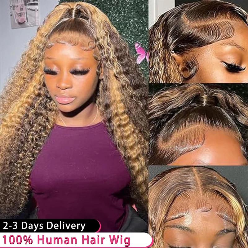 

4/27 Highlight Deep Wave Human Hair Wigs 13x6 Brazilian Hd Lace Front Wig 180% Density Transparent Lace Frontal Wig For Women