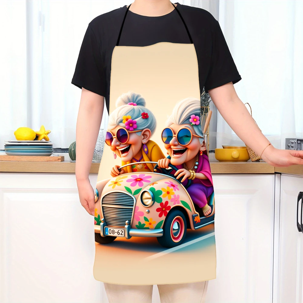 Fun Grandmas In Flower Car Apron For Cooking And Baking With Vibrant Design And Playful Theme