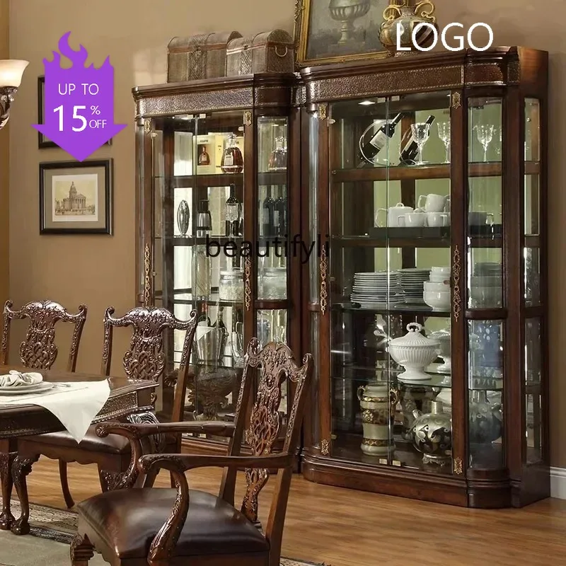PPP K European-Style Classical Two-Door Wine Cabinet Solid Wood Display Cabinet Glass Goods Jewelry Storage Cabinet