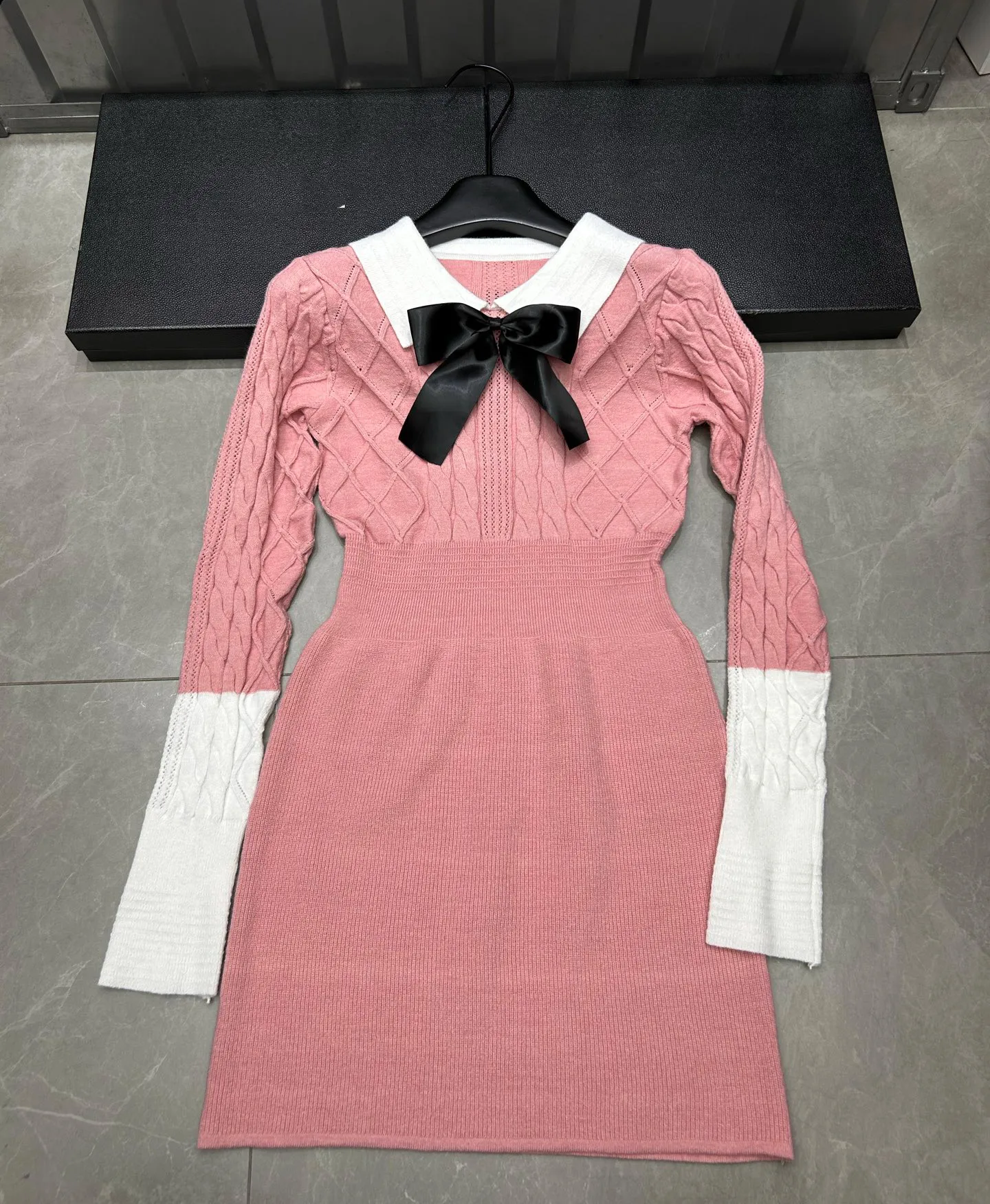 

Женское вязаное лоскутное короткое платье, облегающее платье с длинным рукавом, осень-зима, повседневная свободная юбка в студенческом стиле, внутренняя одежда F93