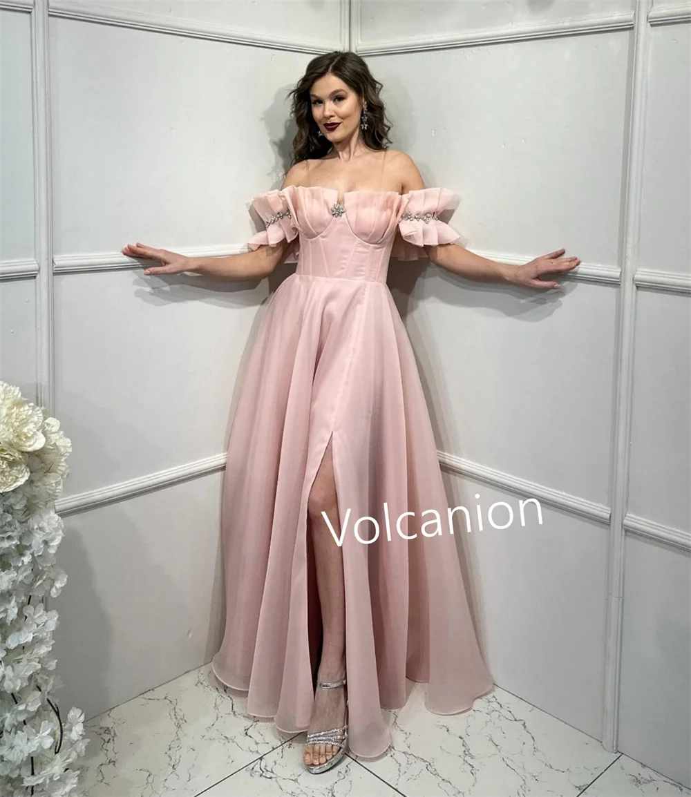 Maßgeschneiderte Organza-Falten-Pailletten, A-Linie, schulterfrei, lange Kleider, maßgeschneiderte Anlässe, Party, exquisite formelle Mode