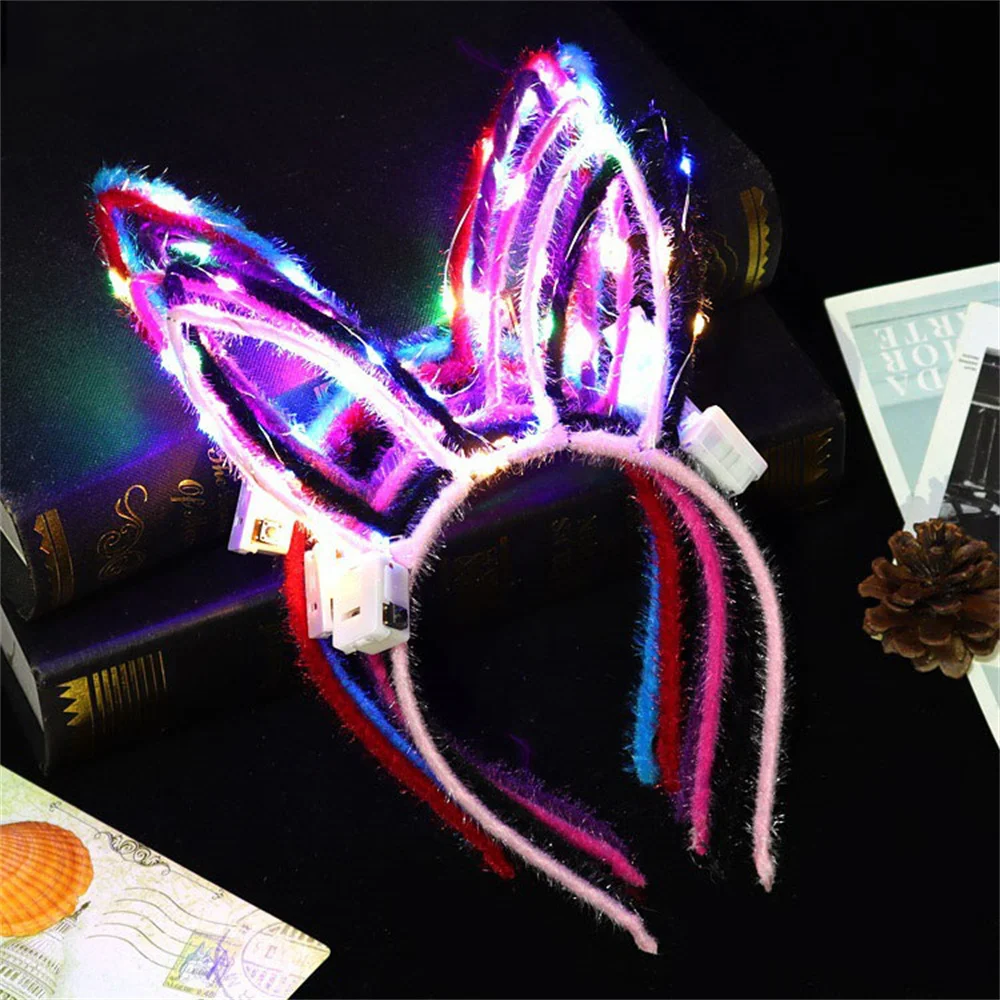 Led Bunny Ears Headbands Easter Glowing Rabbit Ears Party Light Up Blinking Headwear Wedding Birthday Halloween Decor Party Prop