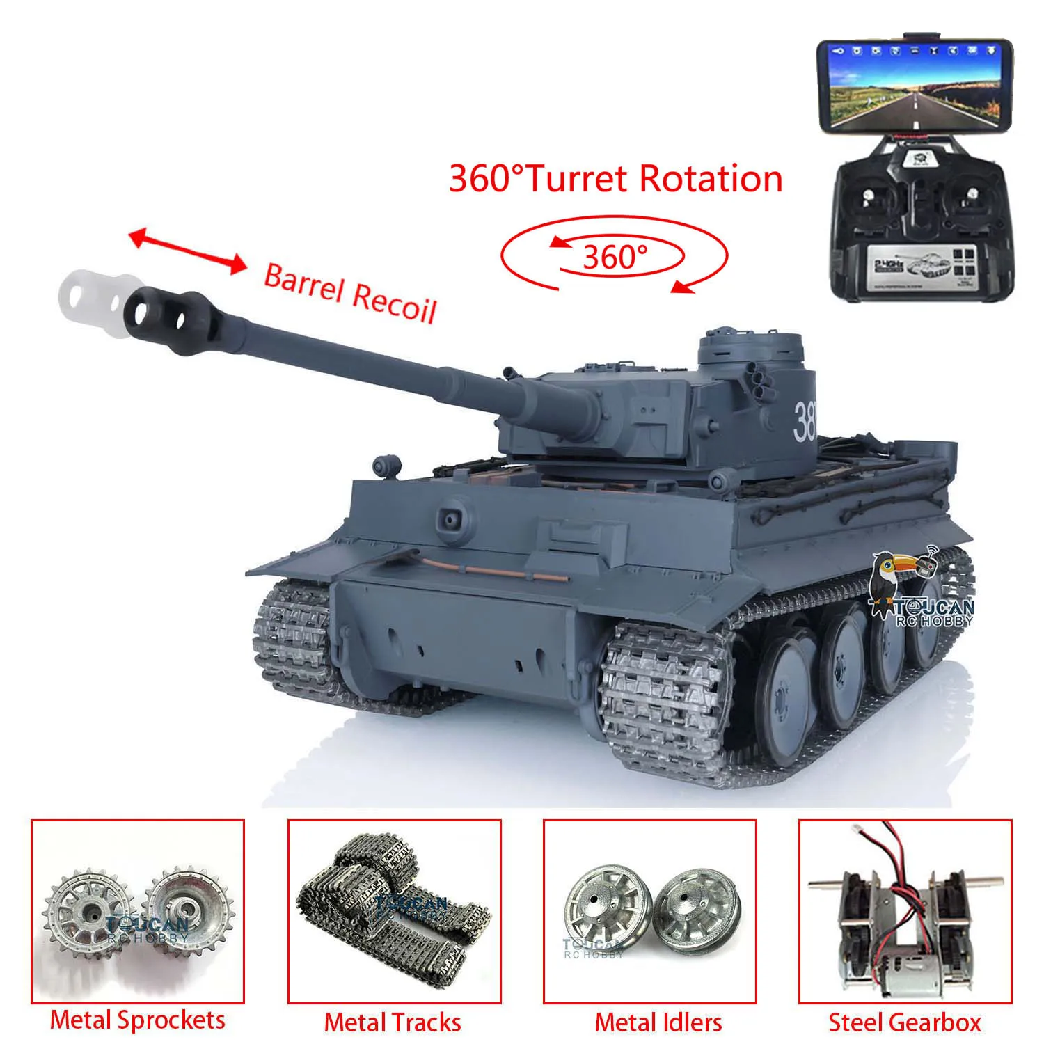 Heng Long 1/16 7.0 Upgrade Tiger I RC Tank FPV 3818 W/ 360° Turret Barrel Recoil Vehicle Cars Remote Control Panzer for Adults