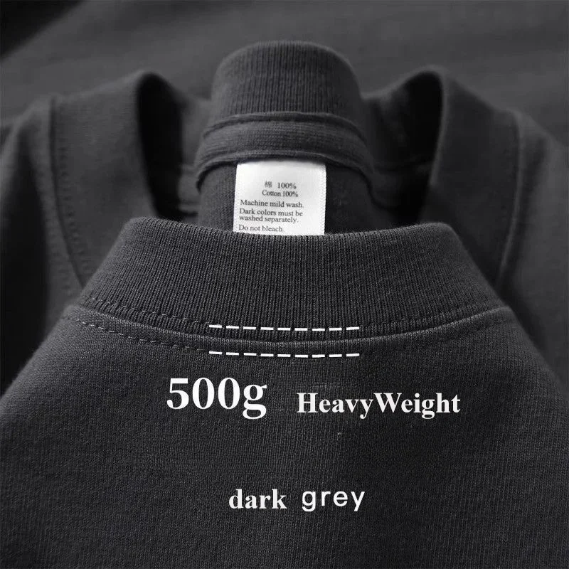 

500grams T Shirts Oversized Loose Heavy Weight Cotton Solid Drop Shoulder Short Sleeve T-shirt Men for Summer