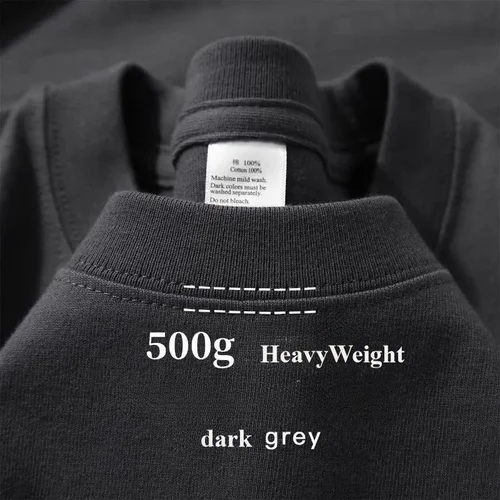 Camisetas de 500 gramos, camiseta de manga corta holgada y pesada de algodón liso con hombros caídos para hombre para verano