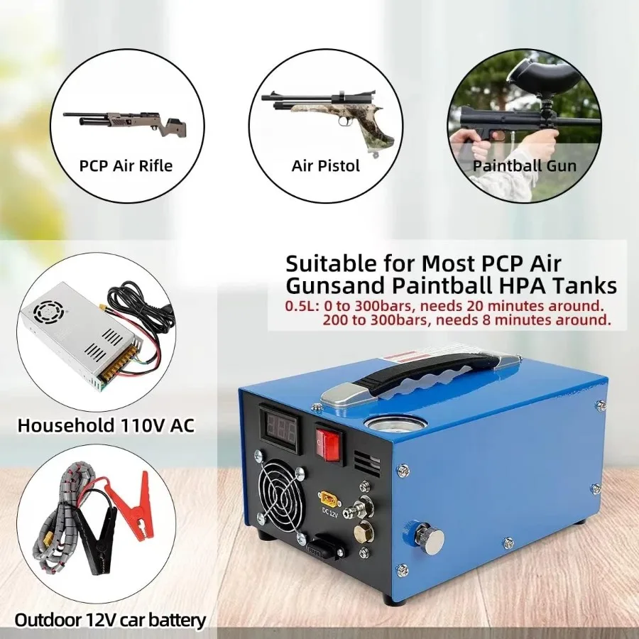 고압 PCP 컴프레서 12V, 300바 4500psi 30Mpa 출력, 컴팩트 디자인, 크기 362626cm, 에어건 충전에 이상적