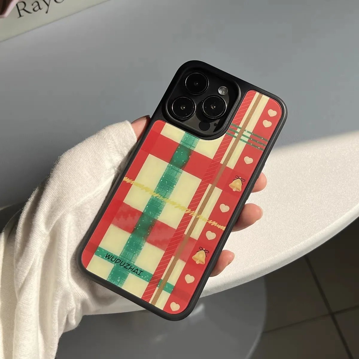 

New Year Christmas Plaid Red and Yellow Black Edge Phone Case for IPhone 16 15 14 13 Pro Max Pro 12 11 XR XS Back Cover