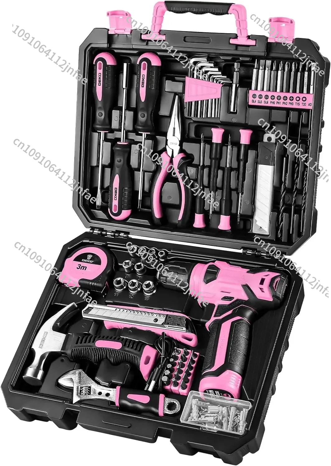 

Drill Set: Tool Set with 8V Pink Cordless Drill Home Tool Kit with Drill, Hand Tool Kits for Women 126 Piece