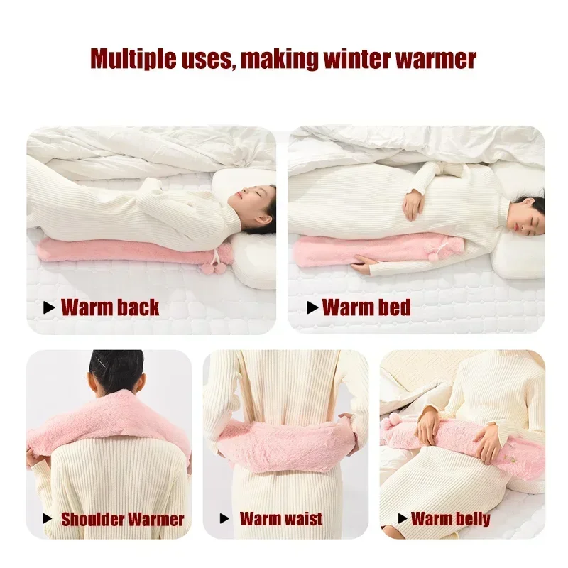 1/2L Extra long winter hot water bottle for stomach Plush hot water bag Belly bottle Foot neck back warmer Christmas gifts