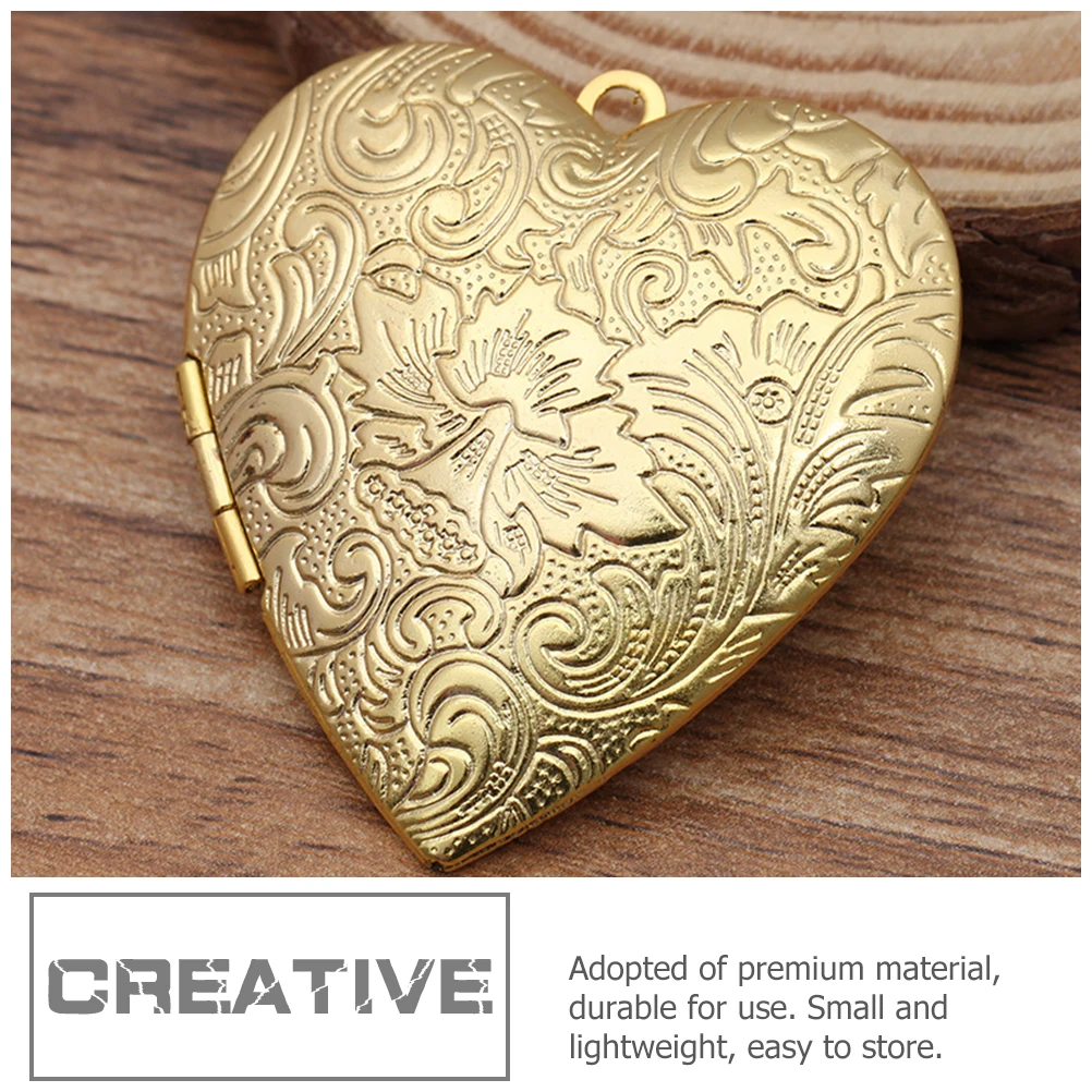 

2Pcs Photo Box Necklace Copper Heart Shaped DIY Pendants Charms Jewelry Accessories Lightweight Storage Stylish Design
