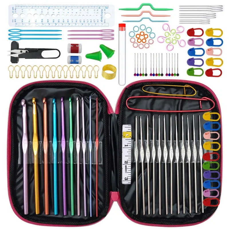 8/14//100Pcs Sizes Crochet Hooks Needles Kit Stitches Knitting Craft Case Crochet Agulha Pins Set Weaving Tools Sewing Tools