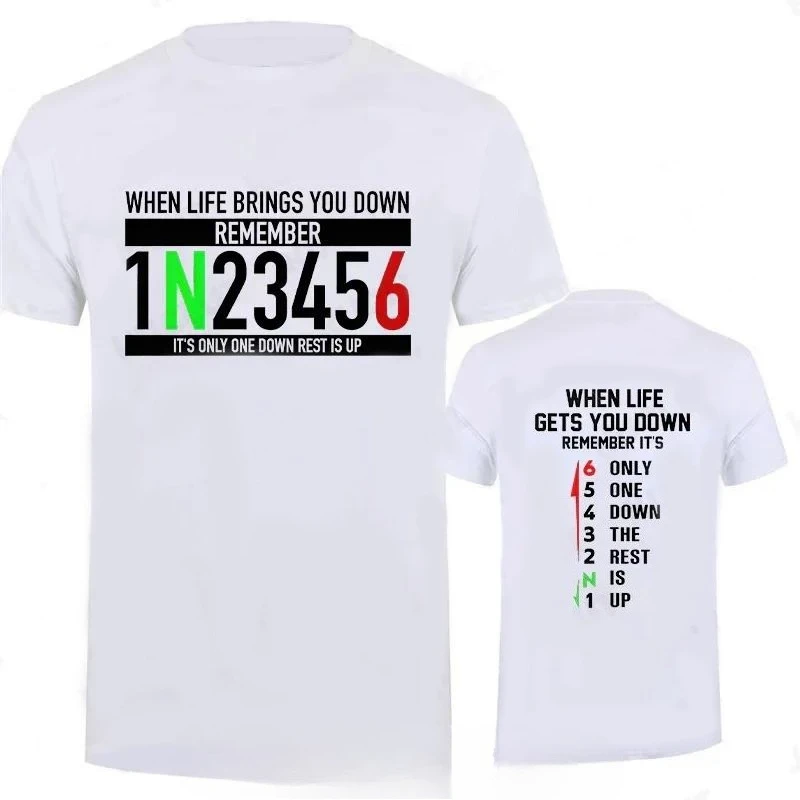 Motorcycle Gear Graphic T-shirt Classic Male Fitness T Shirt When Life Gets You Down Print Men's Clothing Cotton Tshirt Tops