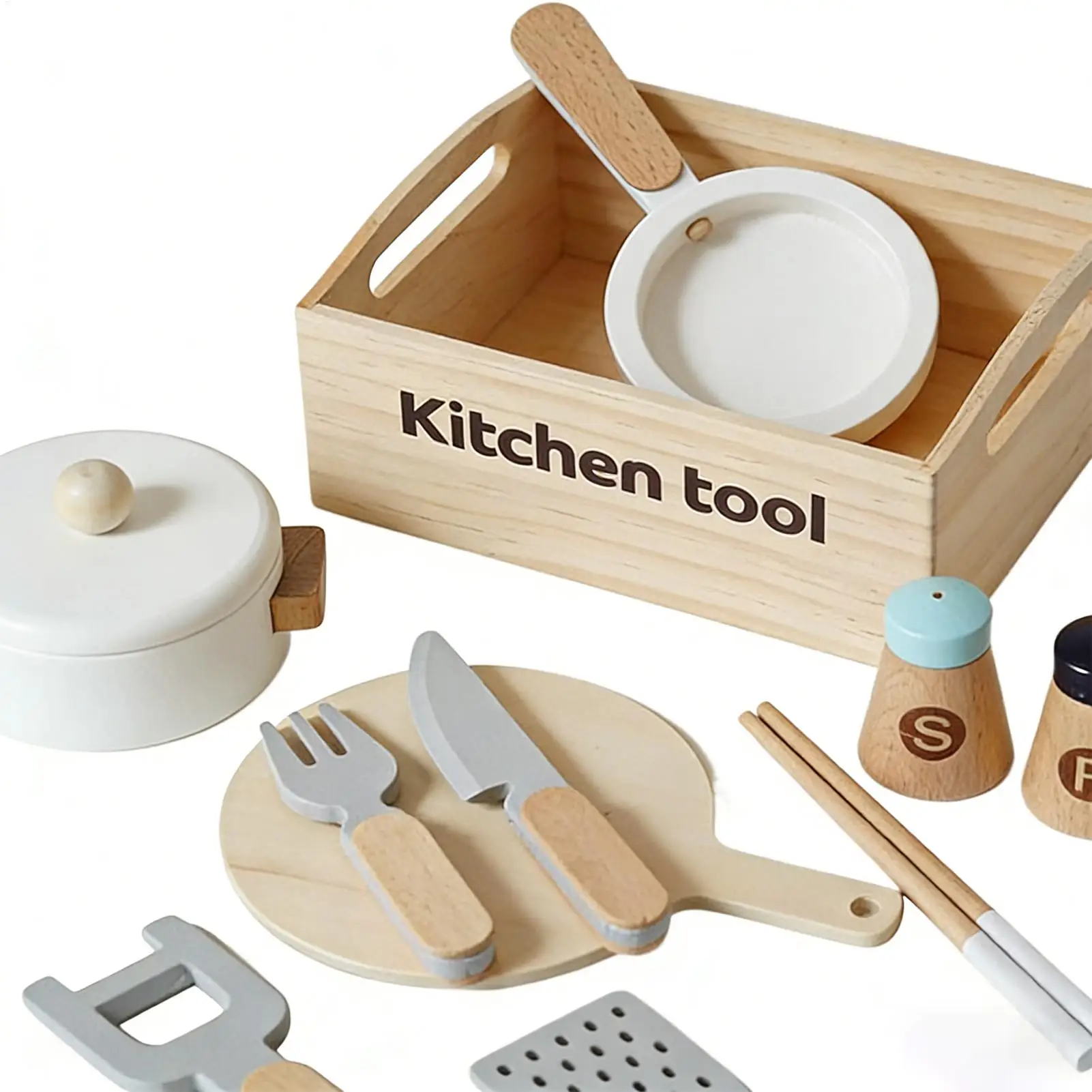 子供用おままごとキッチンセット 木製知育玩具 男の子と女の子向けの様々なキッチン用品とアクセサリーが含まれています