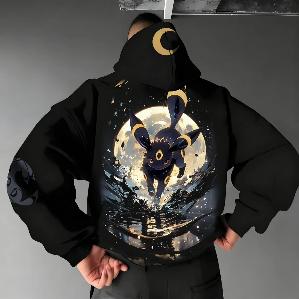 Pokémon juego de mano Umbreon impreso jersey de los hombres 2025 Otoño/Invierno nuevo suelto Casual deportes americano suéter para padres e hijos Top