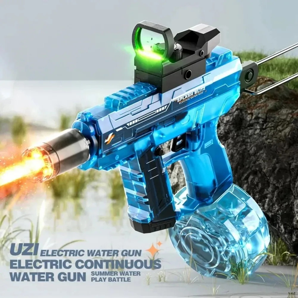 New UZI Style Fully Automatic Electric Water Gun  Continuous Fire Toy Perfect for Summer Beach Shooting Games Gift for Kids