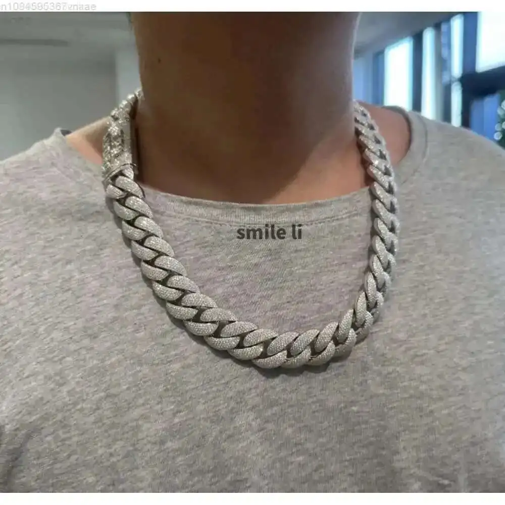 

Jewelry 20mm Vvs Moissanite Cuban Link Chain Bracelet Sterling Silver Luxury Diamond Hiphop Cuban Chain for Men