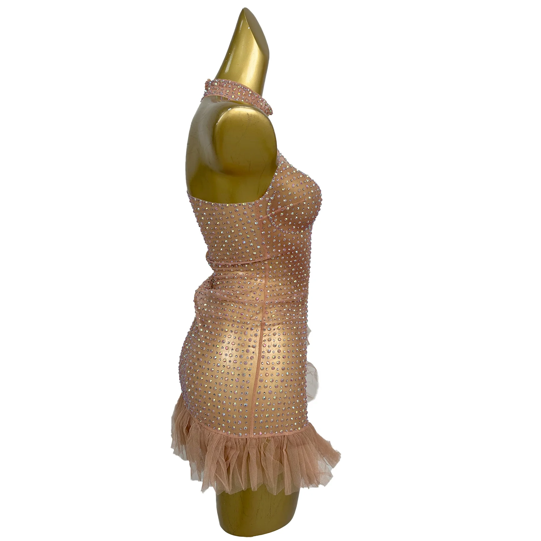 فستان حفلات نسائي فاخر من Guodongqun مثير بشبكة شفافة مجوفة ملونة من حجر الراين فستان غير منتظم لحفلات أعياد الميلاد وحفلات الكوكتيل #4