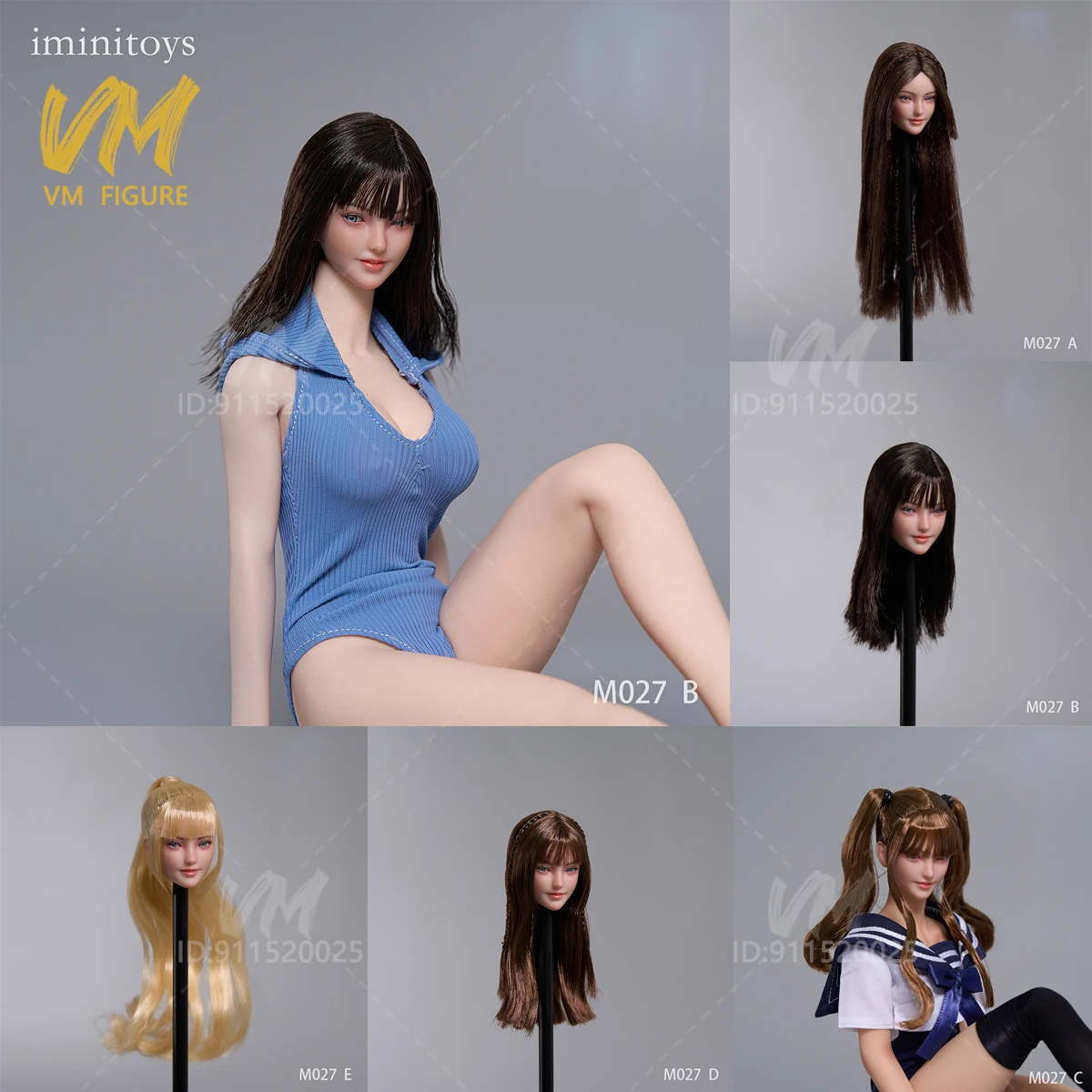 

iminitoys M027 1/6 Xuan Cute Student Beauty Girl Movable Eyes Head Carving Model Fit 12'' Female Soldier Action Figure Body Doll