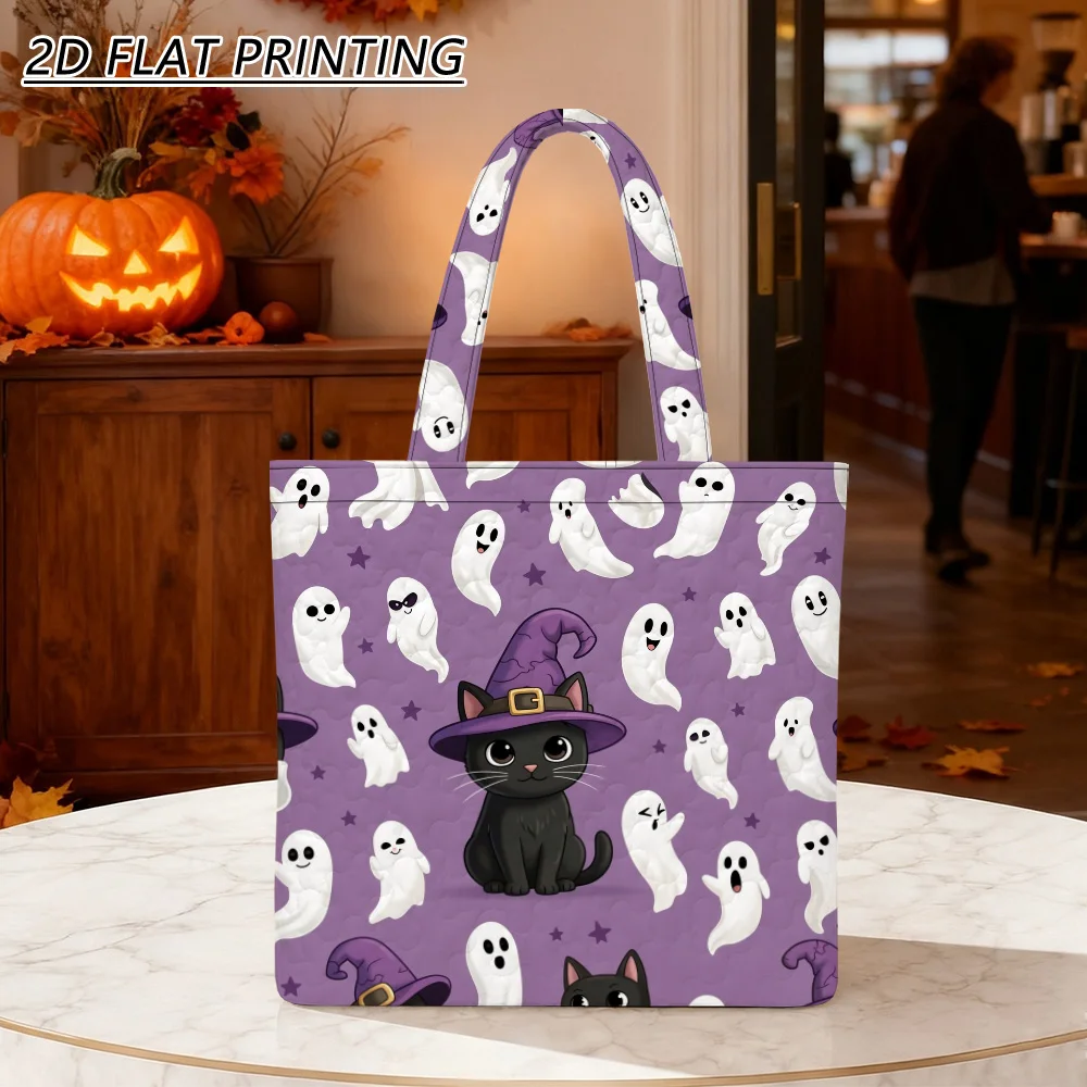 1pc black cat witch Quilted Women'S Shoulder Bag, Soft Oversized Strap, Large-Volume For Office Party, Daily