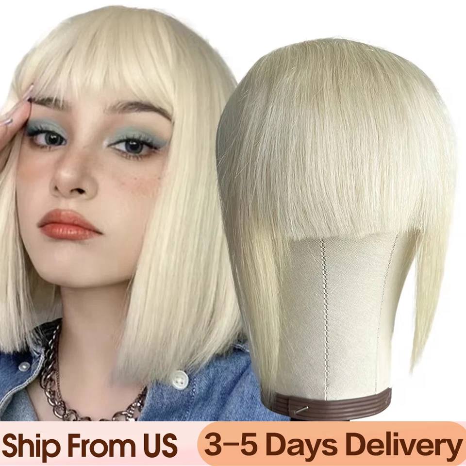 Human Hair Bangs Clip in French Bangs for Women Fringe with Temples Hairpieces Curved Bangs for Daily Wear