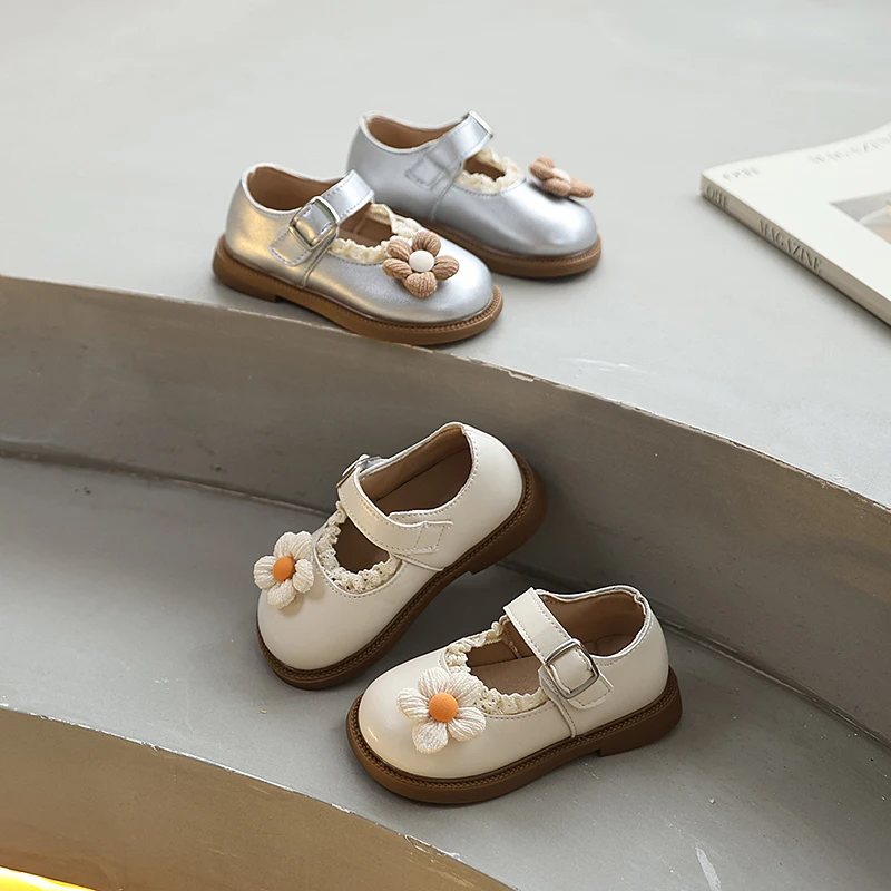 

Spring Autumn Girls' Mary Jane Shoes Flower Lace Kids Leather Shoes Party Daily Wear Princess Fashion Causal Children Flat Shoes