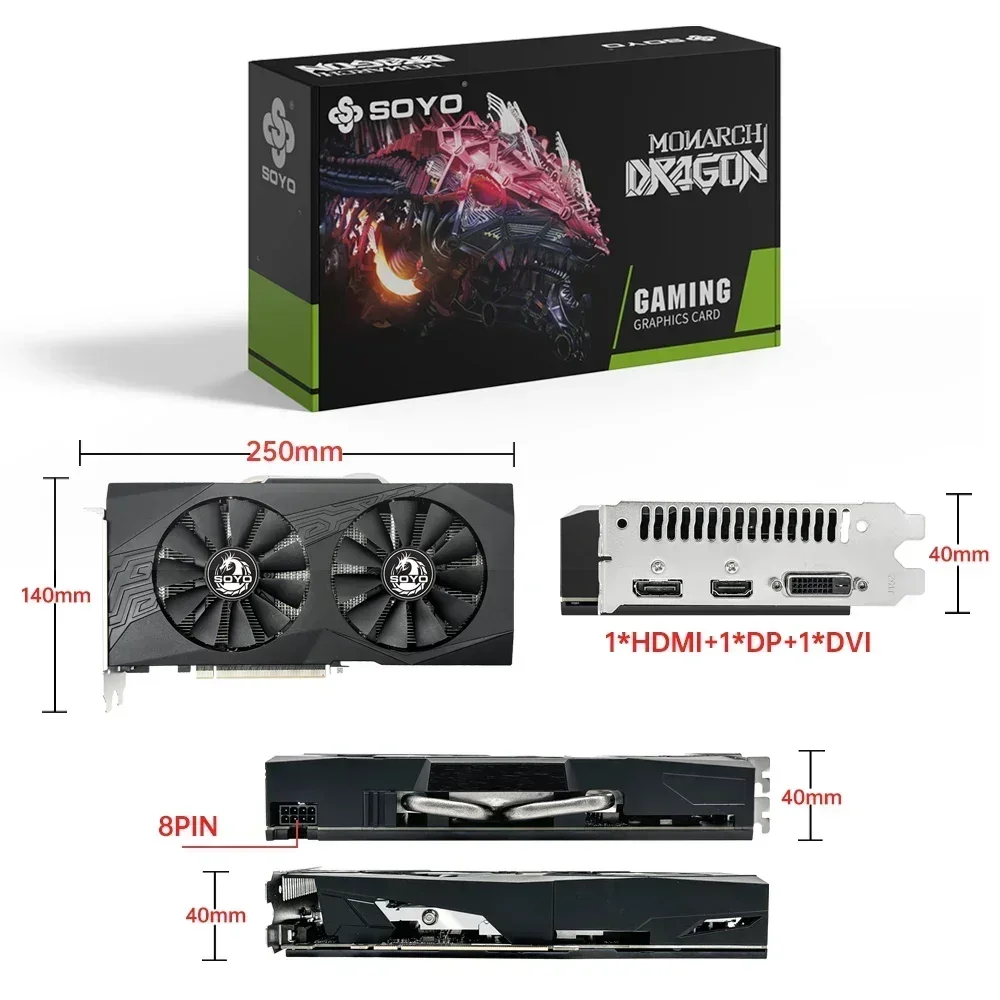 Baru! 【SOYO】 Kartu Grafis Radeon RX580 8G Memori GDDR5 Kartu Gaming AMD 256Bit PCIE3.0x16 HDMI DVI untuk Komputer Desktop placa