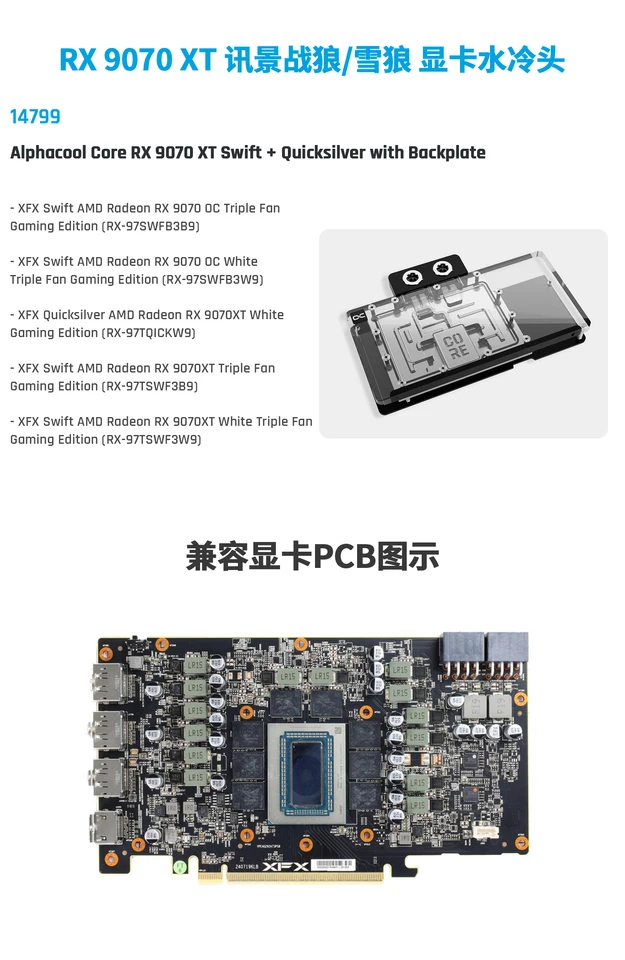 Alphacool Core GPU Water Block Serve For XFX Swift AMD Radeon RX